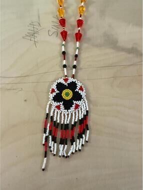 Vintage beaded Native American medallion Navajo necklace